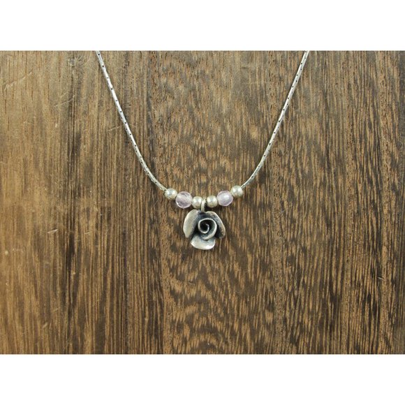 16" Sterling Silver Small Tarnished Flower And Stones Necklace Vintage - Picture 1 of 7